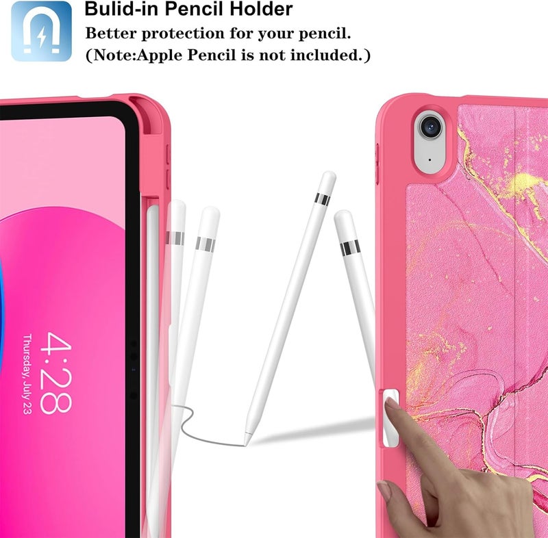 Supveco حافظة لجهاز iPad (A16) الجيل 11 بحجم 11 بوصة (2025)، iPad الجيل 10 بحجم 10.9 بوصة (2022) مع حامل قلم - [استيقاظ/نوم تلقائي]، حافظة فاخرة مع قاعدة قابلة للطي وغطاء خلفي ناعم من TPU - أحمر رخام - Image 3